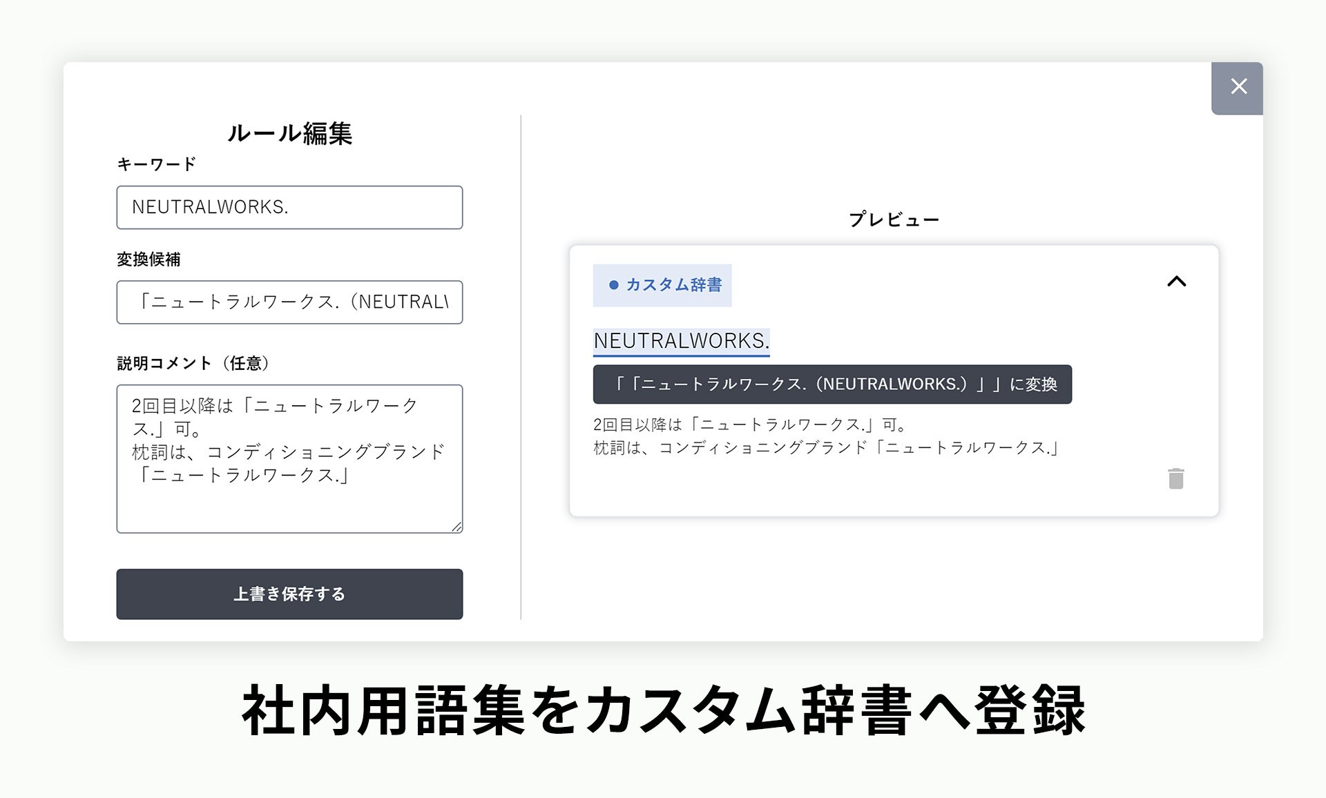 約20ブランドにまたがる社内用語ルールを登録